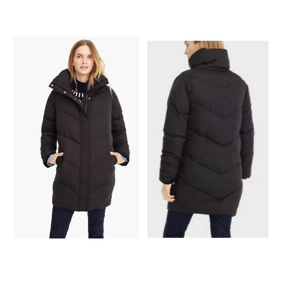 Universal Standard for J.CREW Long Black Chevron Puffer Coat Size Large